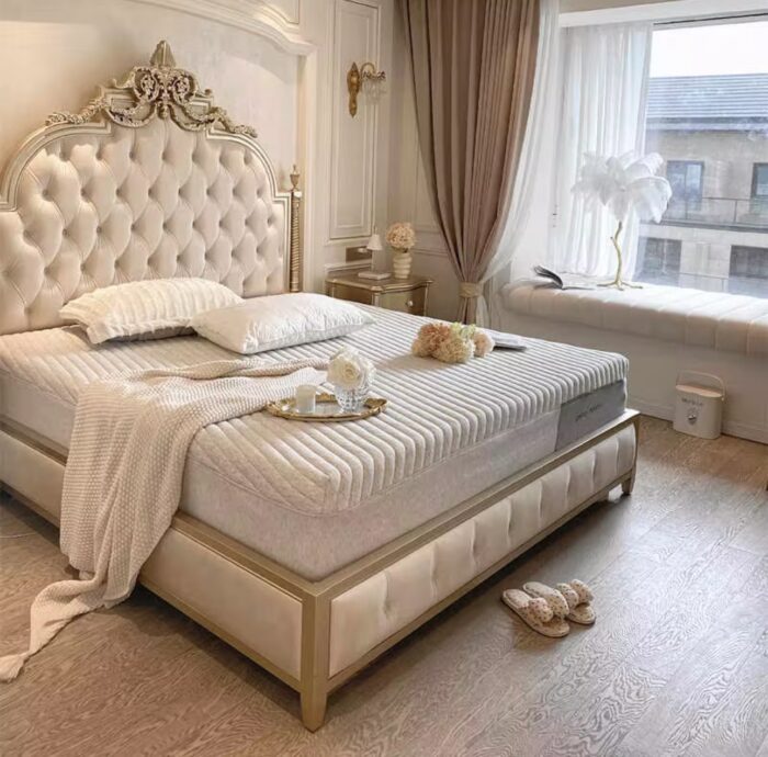 Luxury Tufted Bed with Ornate Headboard - Image 1
