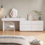 Modern White Wooden Dressing Table with Mirror & Storage – Elegant Makeup Vanity Desk for Bedroom - Image 2