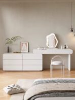 Modern White Wooden Dressing Table with Mirror & Storage – Elegant Makeup Vanity Desk for Bedroom - Image 4