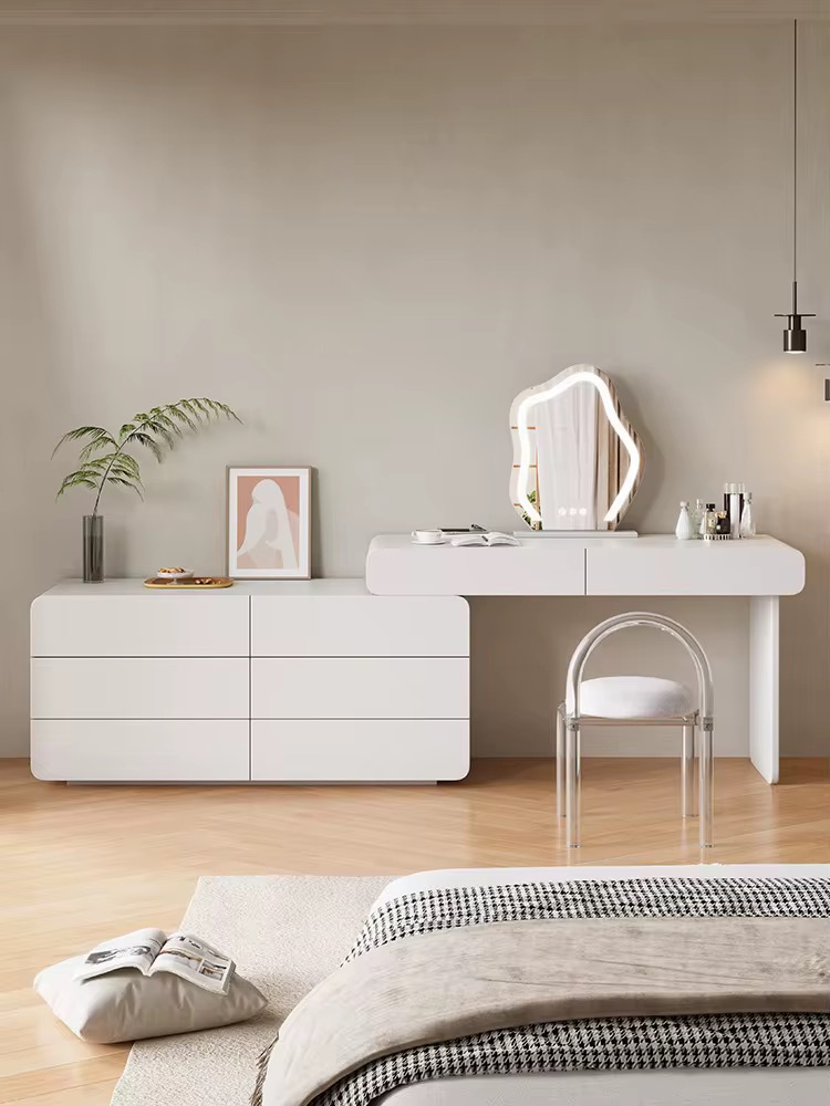 F94A3083-5B2F-4548-A033-80C57F25880D Modern White Wooden Dressing Table with Mirror & Storage – Elegant Makeup Vanity Desk for Bedroom - Image 4