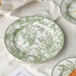 Elegant Green Floral Porcelain Dinner Plate (Set of 2)