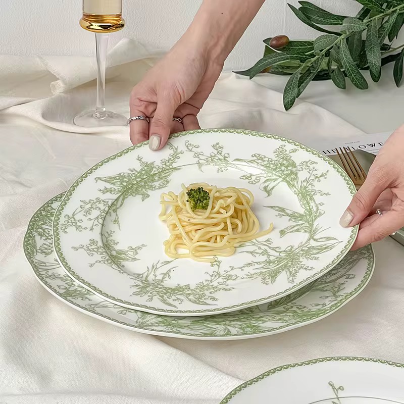 IMG_6644 Elegant Green Floral Porcelain Dinner Plate (Set of 2) - Image 3